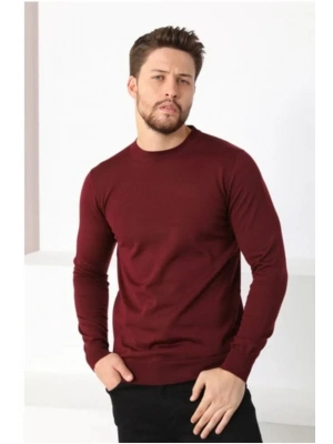 Uzun Kol Biskilet Yaka Dokuma Triko - Bordo