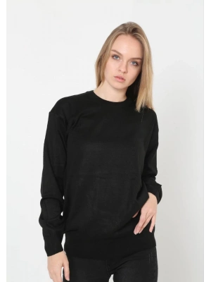 Uzun Kol Biskilet Yaka Dokuma Triko - Siyah -