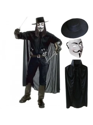 V For Vendetta Maskesi Şapka Pelerin Seti