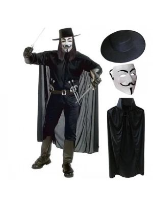 V For Vendetta Maskesi Şapka Pelerin Seti
