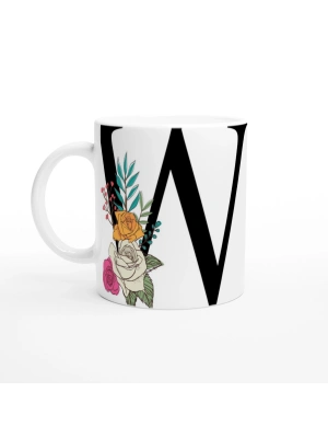 V Harfi Çiçek Motifli Harfli Kupa Bardak