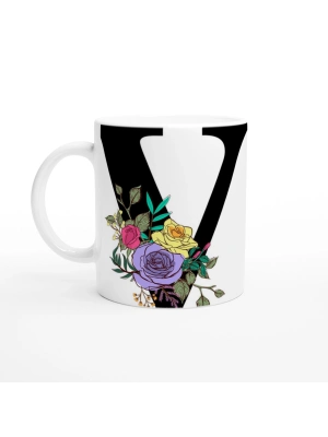 V Harfi Çiçekli Zarif Kupa Bardak