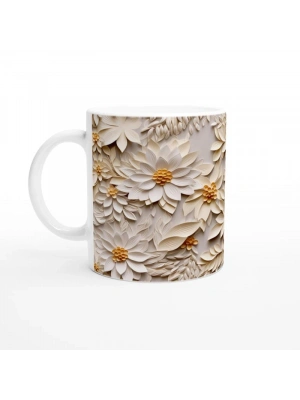 Vanilya Işıltılı Katmanlı Çiçek Desenli Kupa Bardak