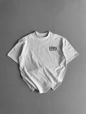 20/1 Penye Compack Baskılı Oversize Bisiklet Yaka Kısa Kol Yazlık T-shirt - Beyaz -