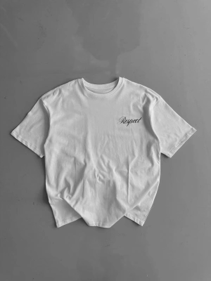 20/1 Penye Compack Baskılı Oversize Bisiklet Yaka Kısa Kol Yazlık T-shirt - Beyaz -