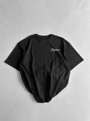 20/1 Penye Compack Baskılı Oversize Bisiklet Yaka Kısa Kol Yazlık T-shirt - Siyah -