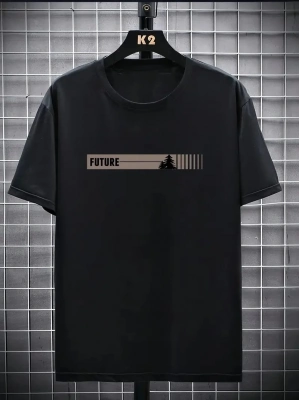 20/1 Penye Compack FUTRE Baskılı Oversize Kısa Kol Bisiklet Yaka T-shirt - Siyah -