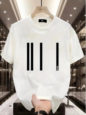 AICG Ön Arka Baskılı Bisiklet Yaka   Oversize Bisiklet Yaka T-shirt - Beyaz -