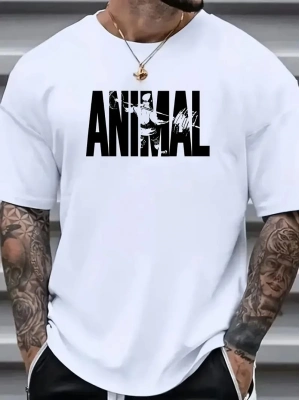 ANIMAL Desen Baskı   Oversive Tişört, Sporda ve Günlük Giyime Uygun - Beyaz -