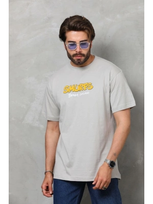 Basic Bisiklet Yaka Oversize T-Shirt - Gri -