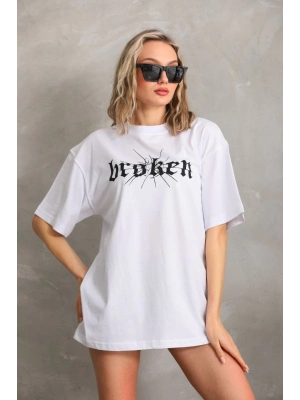 Baskılı Oversize T-Shirt - Beyaz -