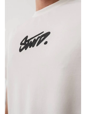 Baskılı Oversize T-shirt - Beyaz -