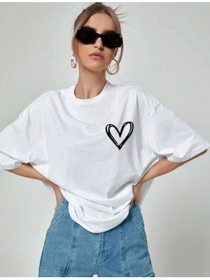 Baskılı Oversize T-Shirt - Beyaz -