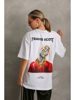 Baskılı Oversize T-Shirt - Beyaz -