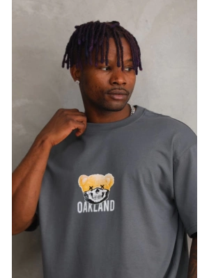 Baskılı Oversize T-Shirt - Füme -