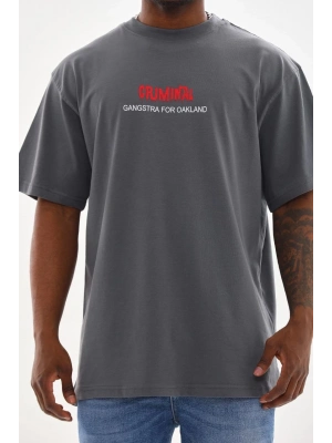 Baskılı Oversize T-Shirt - Füme -