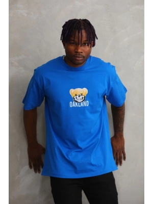 Baskılı Oversize T-Shirt - Mavi -