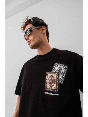 Baskılı Oversize T-shirt - Siyah -