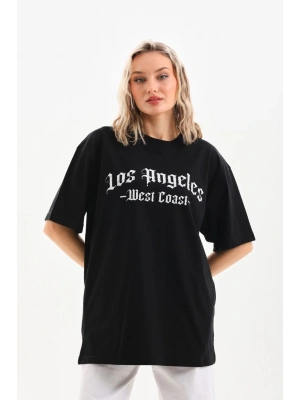 Baskılı Oversize T-Shirt - Siyah -