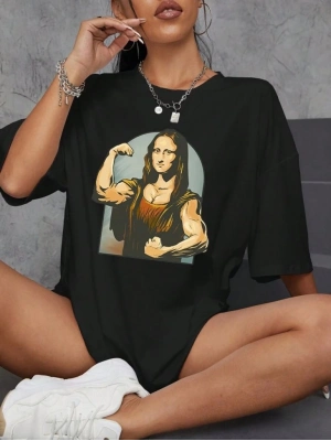 Baskılı Oversize T-shirt - Siyah -