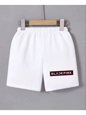 Beli Lastikli Baskılı Mini Şort - Beyaz -