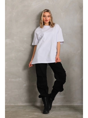 Bisiklet Yaka 20/1 Düz Oversize T-Shirt - Beyaz -