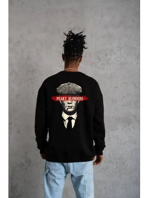 Bisiklet Yaka Baskılı Oversize Sweatshirt - Siyah -