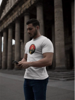 Bisiklet Yaka Baskılı Oversize T-Shirt - Beyaz -