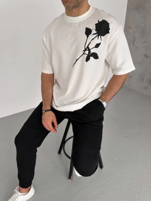 Bisiklet Yaka Baskılı Oversize T-Shirt - Beyaz -