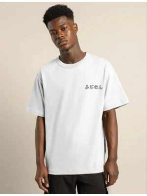 Bisiklet Yaka Baskılı Oversize T-Shirt - Beyaz -