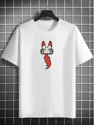 Bisiklet Yaka Baskılı Oversize T-Shirt - Beyaz -