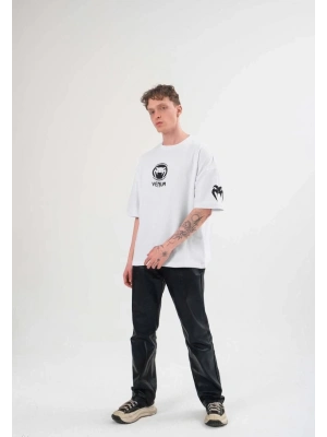 Bisiklet Yaka Baskılı Oversize T-Shirt - Beyaz -