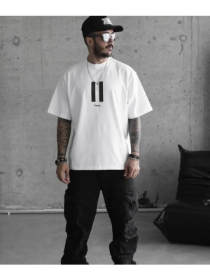 Bisiklet Yaka Baskılı Oversize T-Shirt - Beyaz -