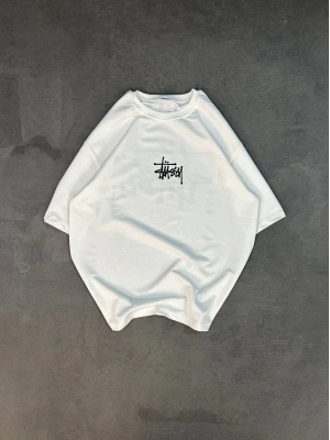 Bisiklet Yaka Baskılı Oversize T-Shirt - Beyaz -