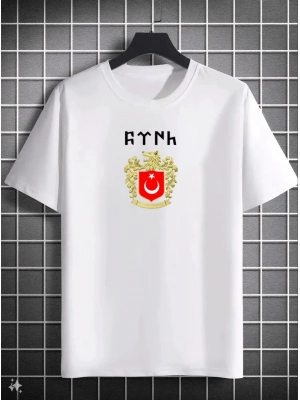 Bisiklet Yaka Baskılı Oversize T-Shirt - Beyaz -