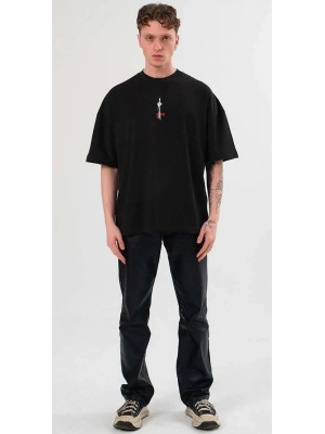 Bisiklet Yaka Baskılı Oversize T-Shirt - Siyah -