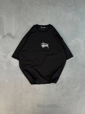Bisiklet Yaka Baskılı Oversize T-Shirt - Siyah -