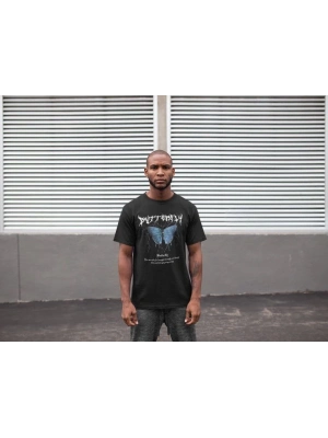 Bisiklet Yaka Baskılı Oversize T-Shirt - Siyah -