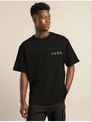 Bisiklet Yaka Baskılı Oversize T-Shirt - Siyah -