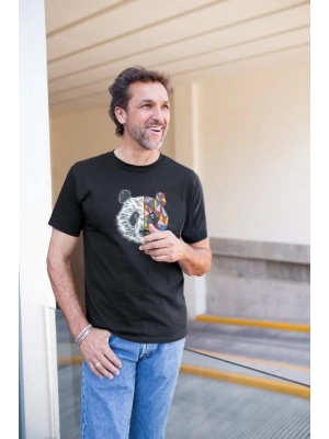 Bisiklet Yaka Baskılı Oversize T-Shirt - Siyah -