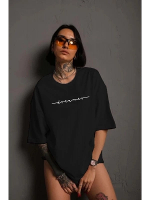 Bisiklet Yaka Baskılı T-Shirt - Siyah -