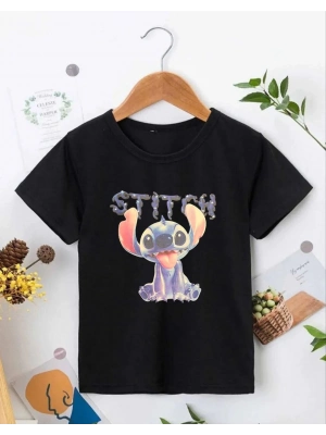 Bisiklet Yaka Kısa Kol   Baskılı T-Shirt - Siyah -