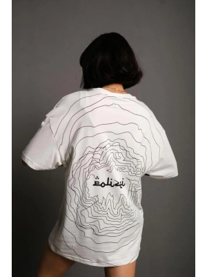 Bisiklet Yakalı Sırt Baskılı Oversize T-Shirt - Beyaz -