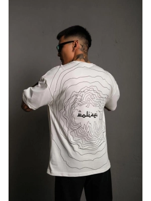 Bisiklet Yakalı Sırt Baskılı Oversize T-Shirt - Beyaz -