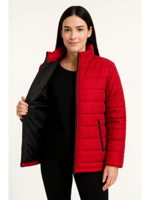 Bomber Mont Ceket – Su İtici Kumaş, Kapitone Astarlı, Fermuarlı, Kışlık - Kırmızı -