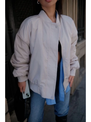 Cepli Bomber Ceket Mont - Beyaz -