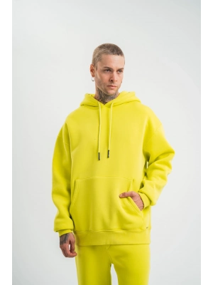 Double Oversize Kapşonlu Basic SweatShirt - Sarı -