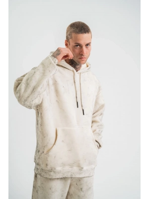 Double Oversize Kapşonlu Yıkamalı SweatShirt - Krem -