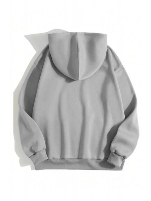 Düz Kapüşonlu Sweat - Boyalı Gri -