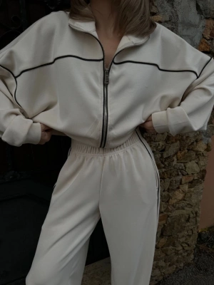 Fermuarlı Eşofman Pantolon İkili Takım - Beyaz -